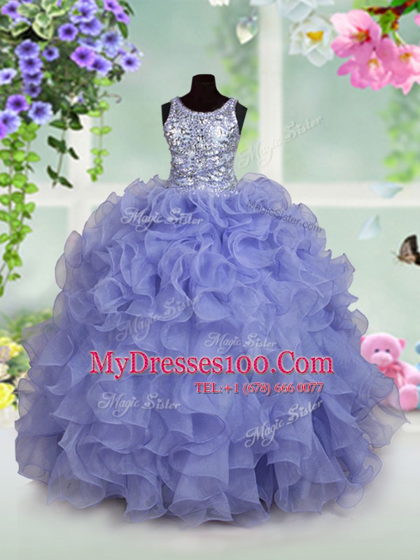 Gorgeous Sequins Scoop Sleeveless Zipper Little Girl Pageant Gowns Light Blue Organza
