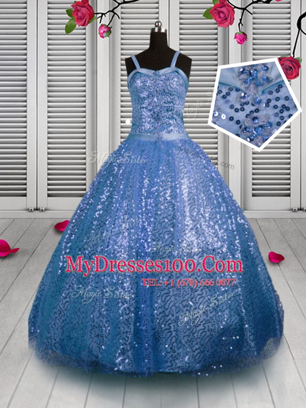 Superior Sequined Sleeveless Floor Length Flower Girl Dresses for Less and Sequins