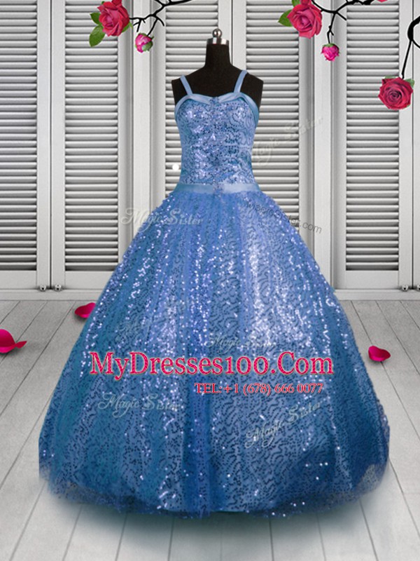 Superior Sequined Sleeveless Floor Length Flower Girl Dresses for Less and Sequins