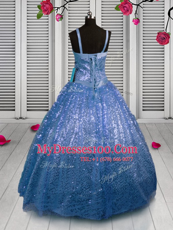 Superior Sequined Sleeveless Floor Length Flower Girl Dresses for Less and Sequins