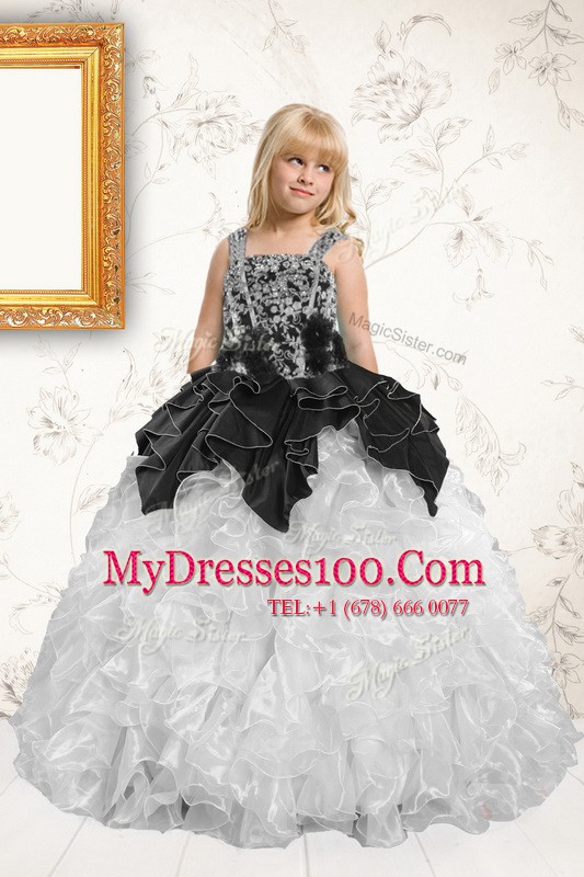 High Class Silver Sleeveless Floor Length Beading and Pick Ups Lace Up Little Girls Pageant Dress Wholesale