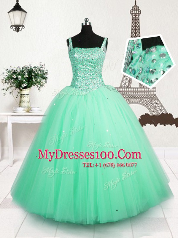 Eye-catching Straps Sleeveless Tulle Flower Girl Dress Beading and Sequins Lace Up