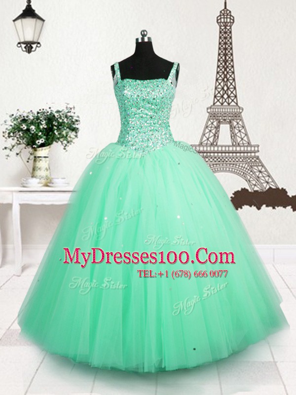 Eye-catching Straps Sleeveless Tulle Flower Girl Dress Beading and Sequins Lace Up