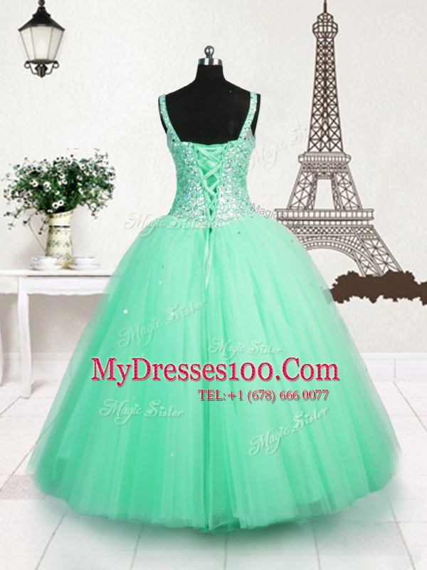 Eye-catching Straps Sleeveless Tulle Flower Girl Dress Beading and Sequins Lace Up