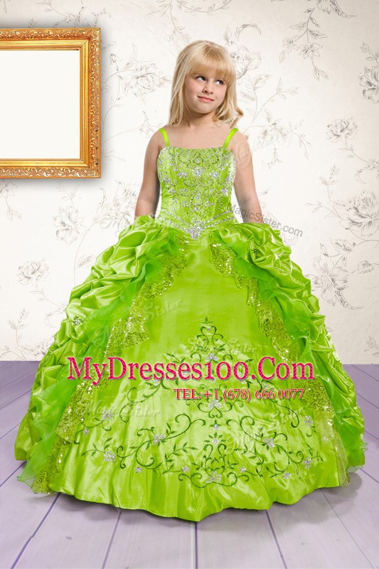 Popular Sleeveless Lace Up Floor Length Beading and Appliques and Pick Ups Flower Girl Dresses