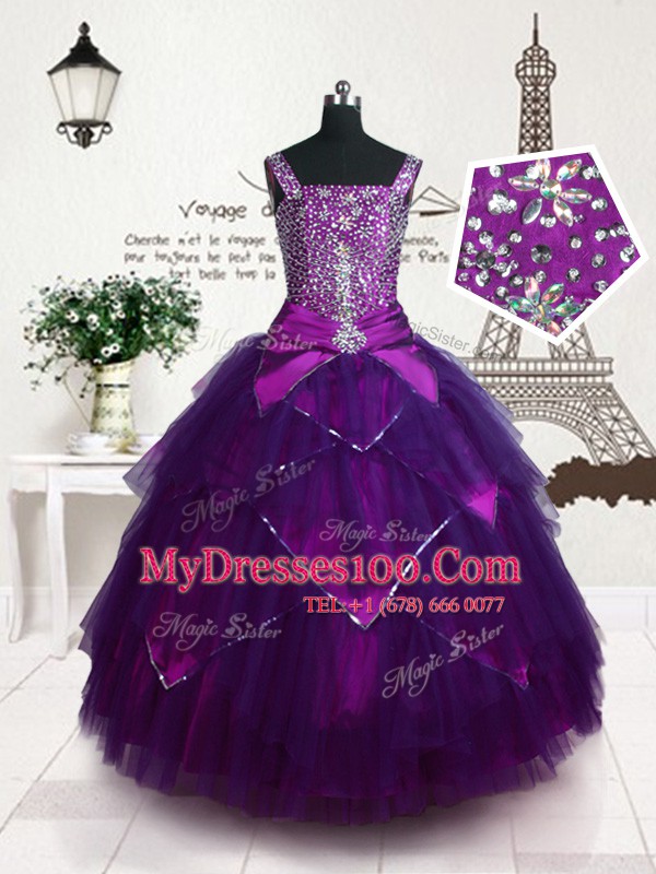 Super Sleeveless Lace Up Floor Length Belt Little Girl Pageant Dress