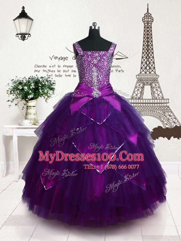 Super Sleeveless Lace Up Floor Length Belt Little Girl Pageant Dress
