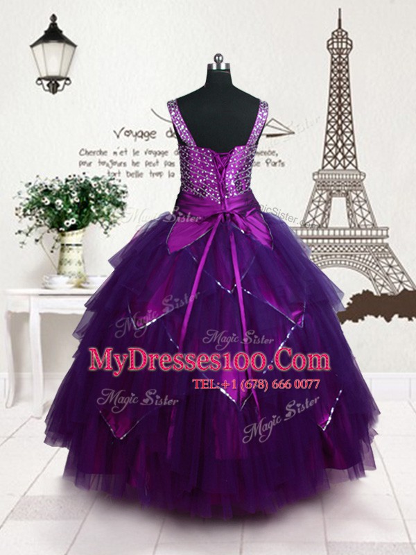 Super Sleeveless Lace Up Floor Length Belt Little Girl Pageant Dress