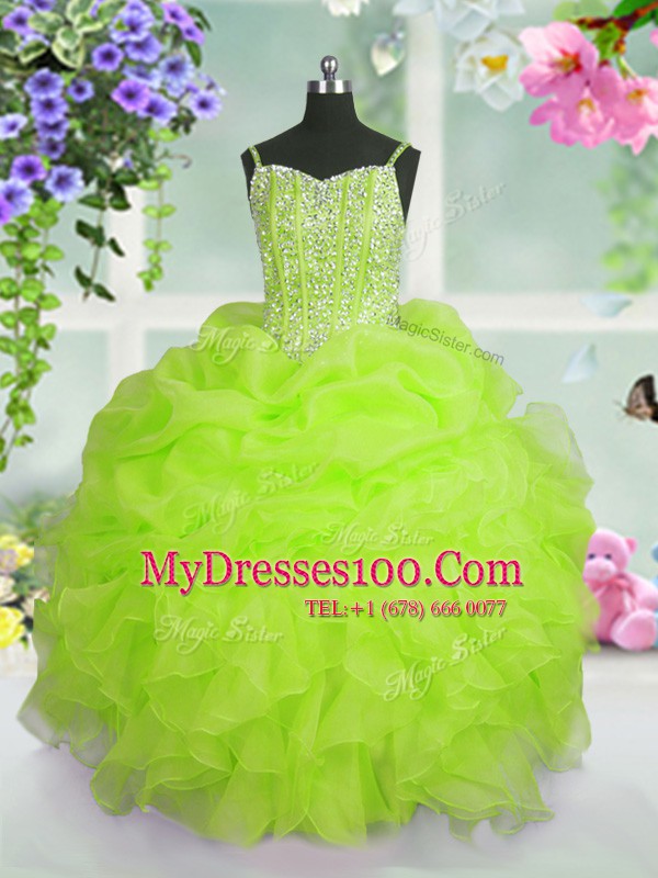 Sleeveless Beading and Ruffles and Pick Ups Lace Up Kids Pageant Dress