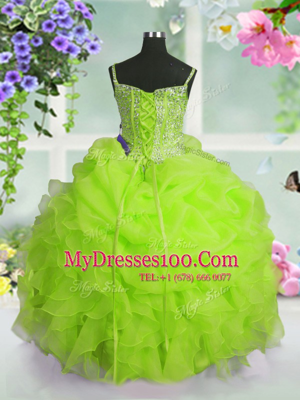 Sleeveless Beading and Ruffles and Pick Ups Lace Up Kids Pageant Dress