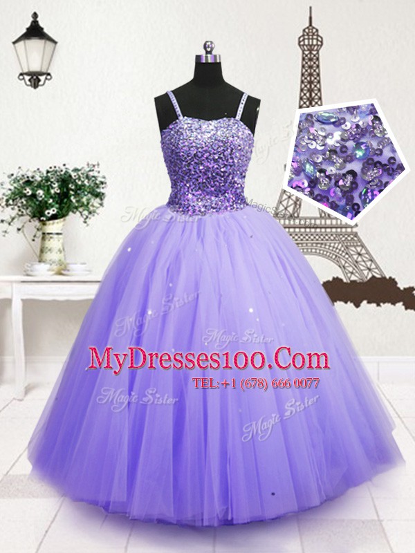 Customized Blue Zipper Spaghetti Straps Beading and Sequins Flower Girl Dress Tulle Sleeveless