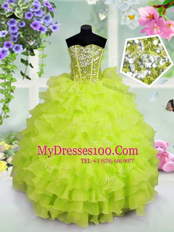 Excellent Sequins Ruffled Sleeveless Organza Lace Up Flower Girl Dress for Party and Wedding Party