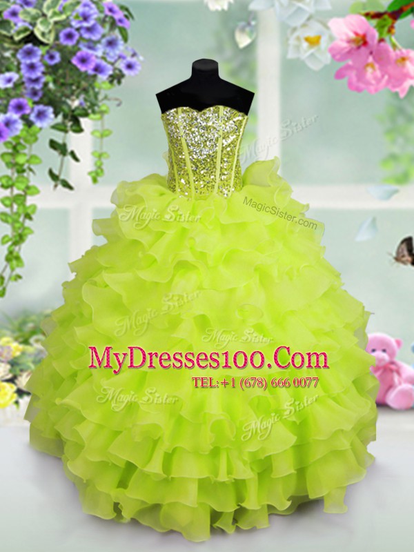 Excellent Sequins Ruffled Sleeveless Organza Lace Up Flower Girl Dress for Party and Wedding Party