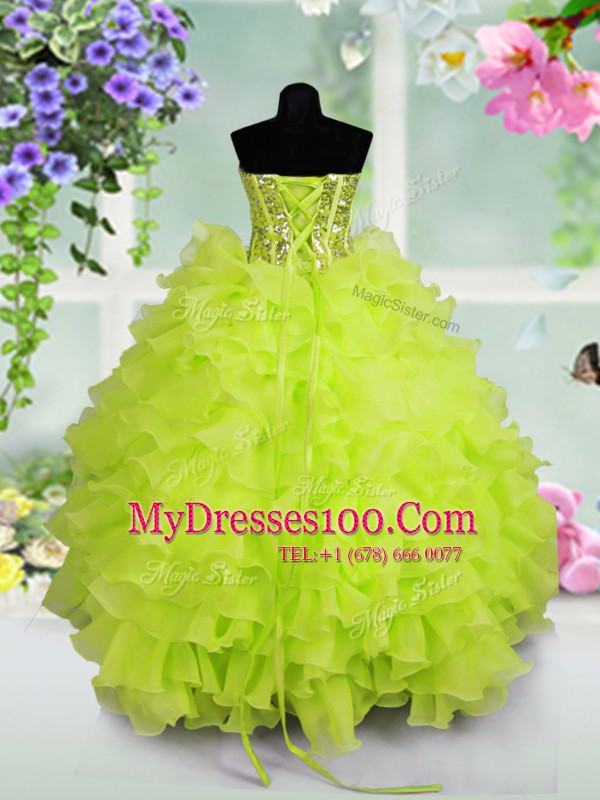 Excellent Sequins Ruffled Sleeveless Organza Lace Up Flower Girl Dress for Party and Wedding Party