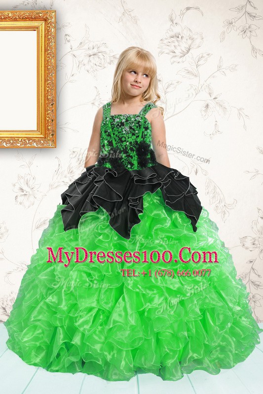 Organza Straps Sleeveless Lace Up Beading and Pick Ups Little Girls Pageant Dress Wholesale in Green