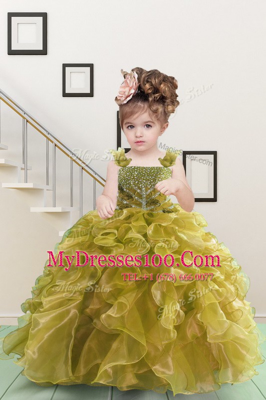 Floor Length Ball Gowns Sleeveless Yellow Green Little Girls Pageant Dress Wholesale Lace Up