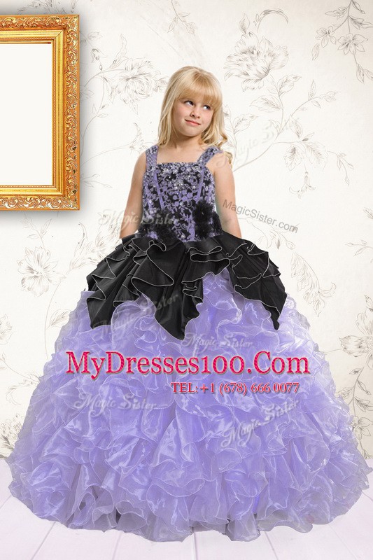 Lavender Straps Lace Up Beading and Pick Ups Toddler Flower Girl Dress Sleeveless