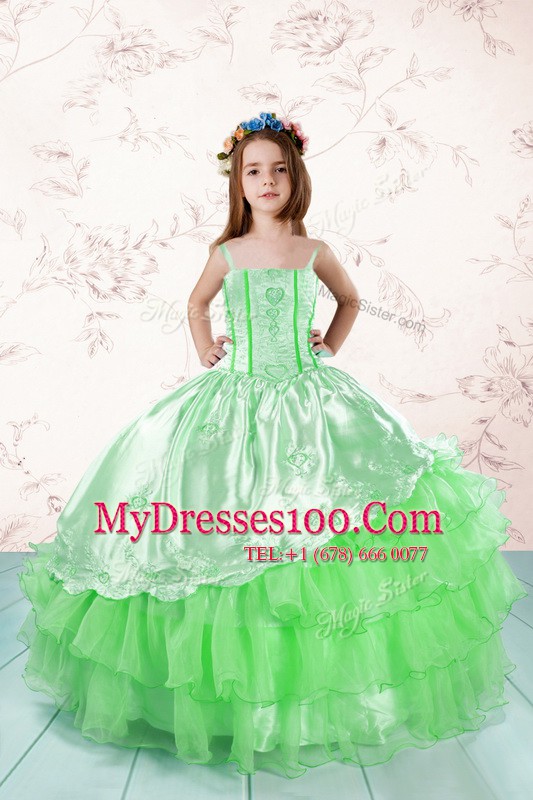 Custom Fit Floor Length Lace Up Flower Girl Dress for Party and Wedding Party with Embroidery and Ruffled Layers