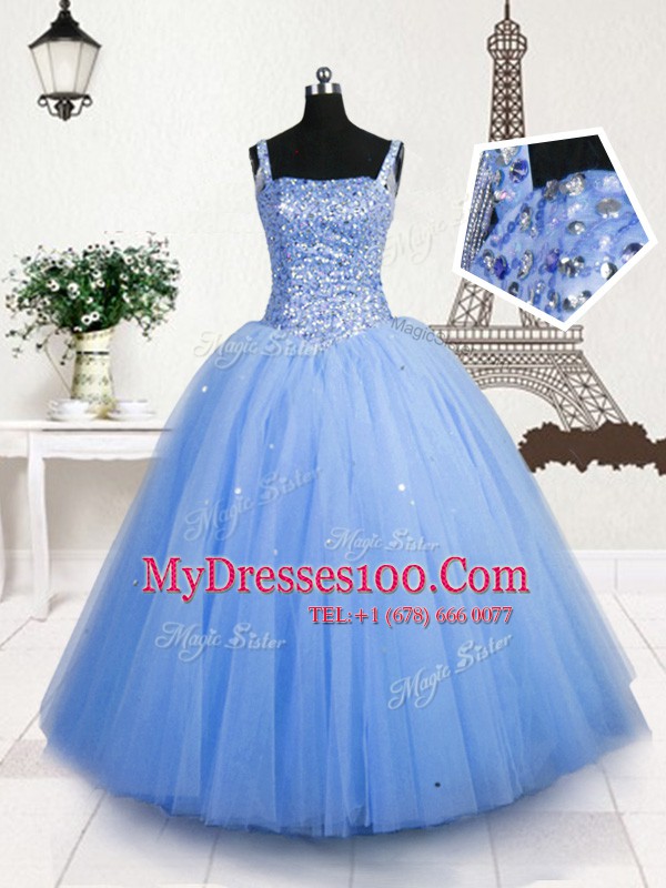 Amazing Straps Sleeveless Tulle Toddler Flower Girl Dress Beading and Sequins Lace Up