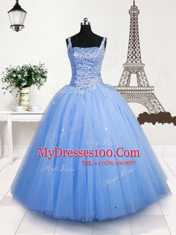 Amazing Straps Sleeveless Tulle Toddler Flower Girl Dress Beading and Sequins Lace Up