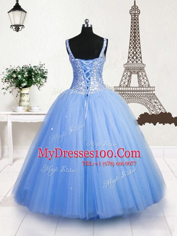 Amazing Straps Sleeveless Tulle Toddler Flower Girl Dress Beading and Sequins Lace Up