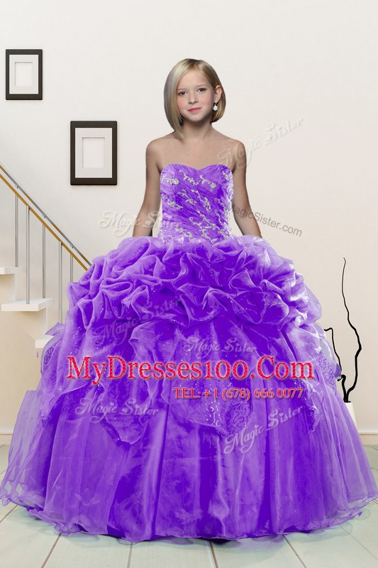 Elegant Sleeveless Beading and Pick Ups Lace Up Little Girls Pageant Dress Wholesale