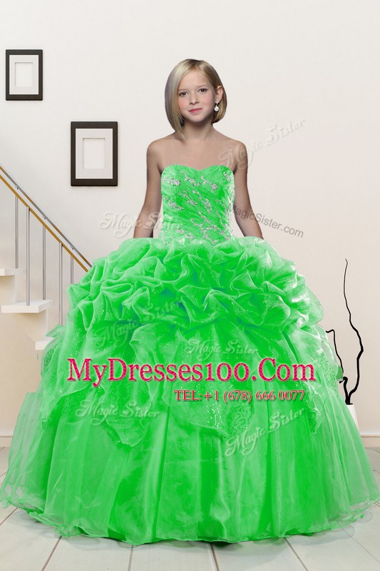 Romantic Sleeveless Beading and Pick Ups Floor Length Flower Girl Dresses