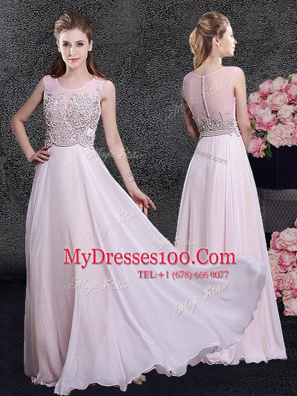 Pink Zipper Scoop Beading Chiffon Sleeveless