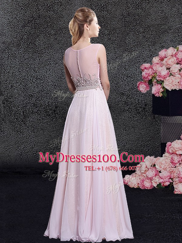 Pink Zipper Scoop Beading Chiffon Sleeveless