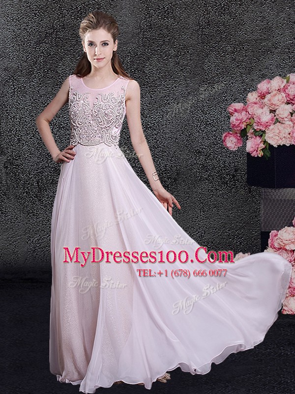 Pink Zipper Scoop Beading Chiffon Sleeveless