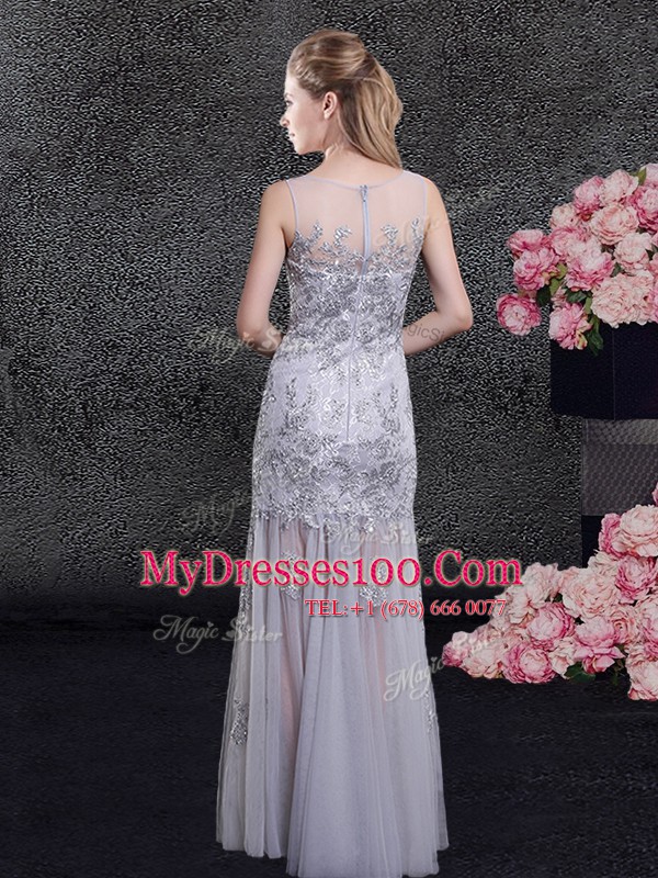 Fashion Floor Length Grey Prom Party Dress Scoop Sleeveless Zipper