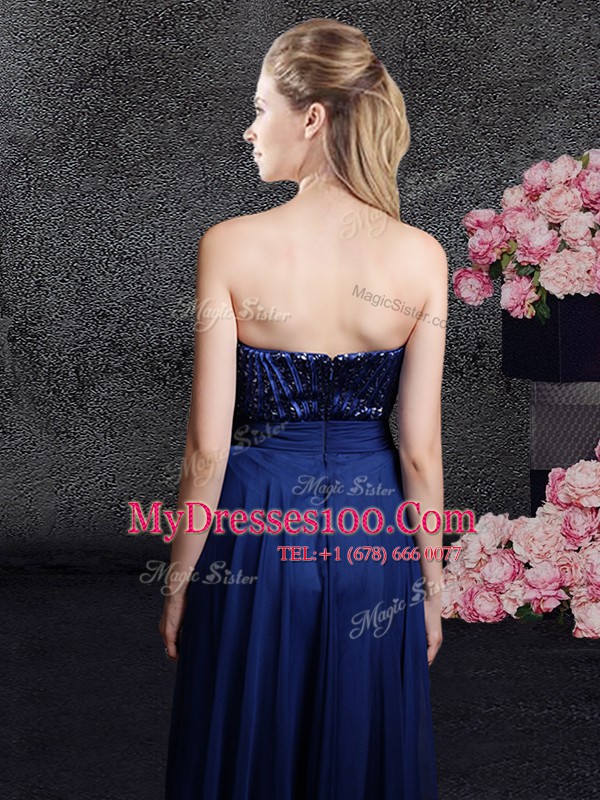 Hot Sale Navy Blue Sleeveless Sequins Floor Length Prom Evening Gown