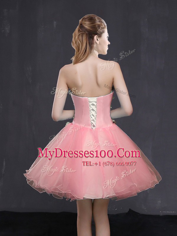 Super Sweetheart Sleeveless Lace Up Teens Party Dress Pink Organza