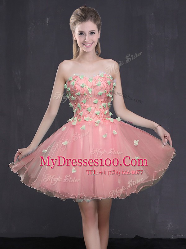 Super Sweetheart Sleeveless Lace Up Teens Party Dress Pink Organza
