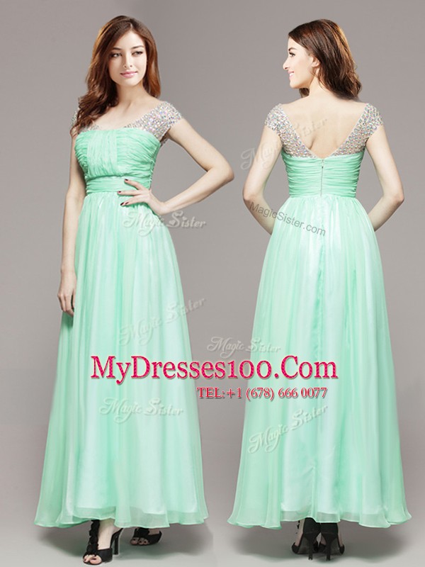 Apple Green Sleeveless Chiffon Zipper Prom Dresses for Prom