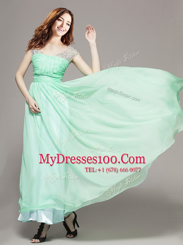 Apple Green Sleeveless Chiffon Zipper Prom Dresses for Prom