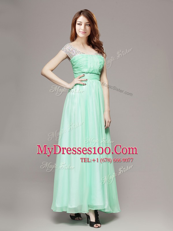 Apple Green Sleeveless Chiffon Zipper Prom Dresses for Prom