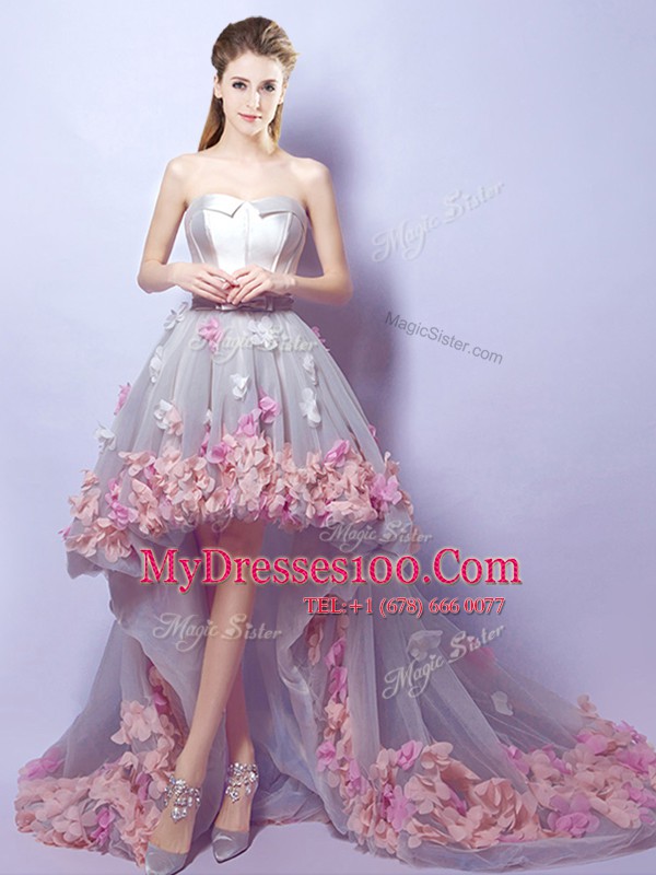 Noble Sleeveless Lace Up High Low Appliques Ball Gown Prom Dress