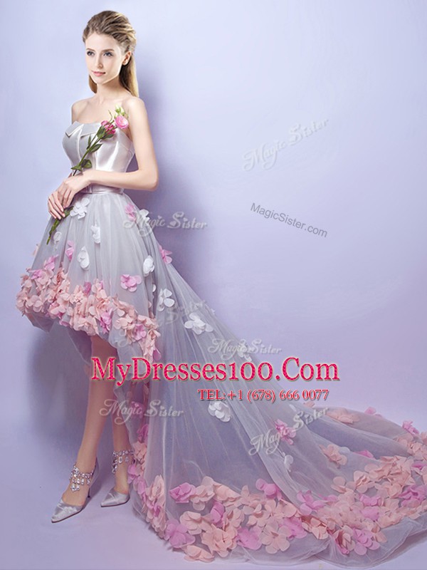 Noble Sleeveless Lace Up High Low Appliques Ball Gown Prom Dress