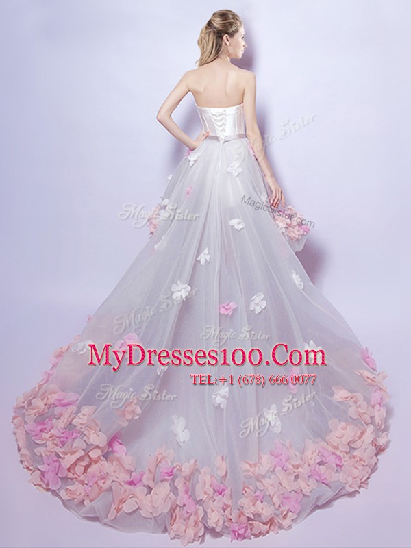 Noble Sleeveless Lace Up High Low Appliques Ball Gown Prom Dress