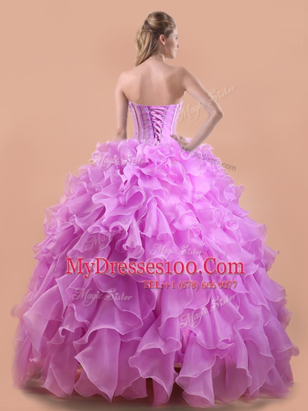 Organza Sweetheart Sleeveless Lace Up Appliques and Ruffles Ball Gown Prom Dress in Light Blue