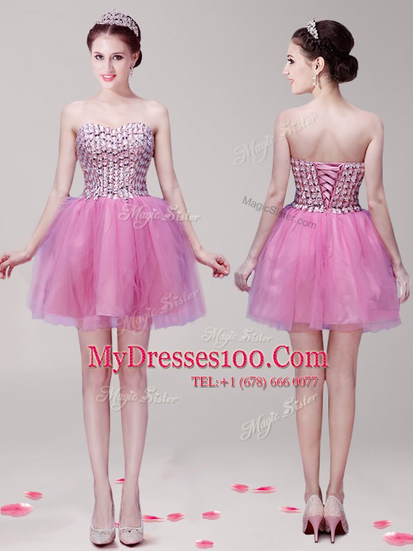 Lilac Sweetheart Neckline Beading Club Wear Sleeveless Lace Up
