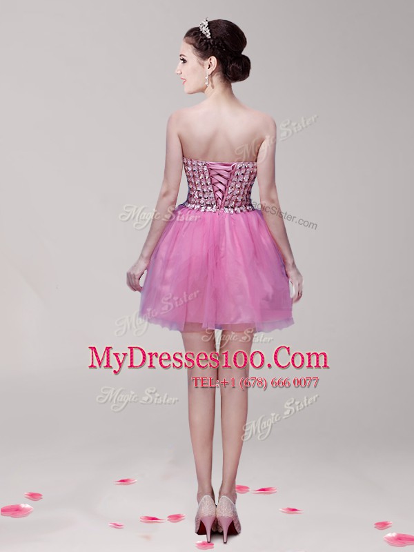 Lilac Sweetheart Neckline Beading Club Wear Sleeveless Lace Up