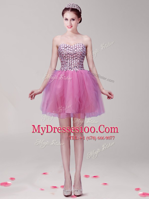 Lilac Sweetheart Neckline Beading Club Wear Sleeveless Lace Up
