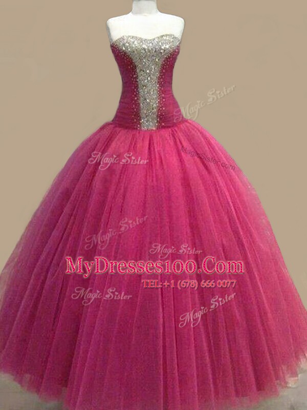 Cheap Floor Length Fuchsia Military Ball Gown Sweetheart Sleeveless Lace Up