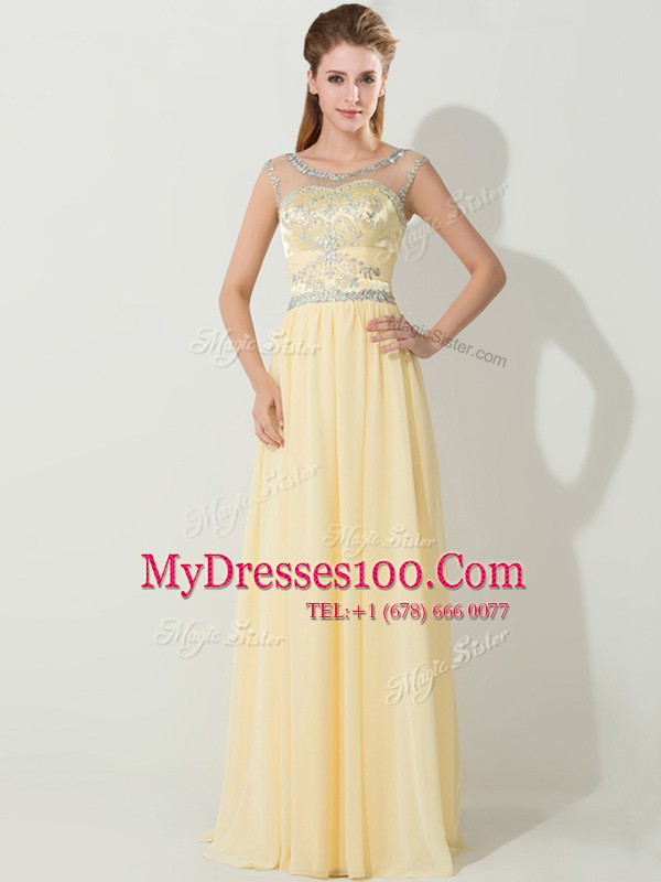 Gold Scoop Neckline Beading Homecoming Dress Sleeveless Zipper