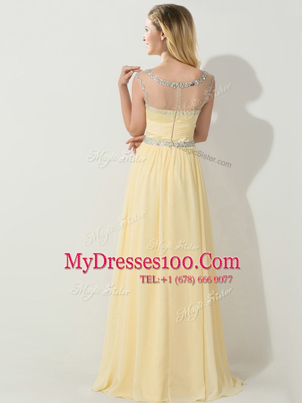 Gold Scoop Neckline Beading Homecoming Dress Sleeveless Zipper