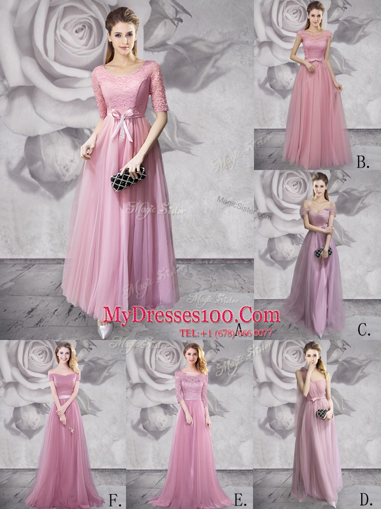 Chic Scoop Cap Sleeves Lace and Ruching and Bowknot Lace Up Prom Evening Gown