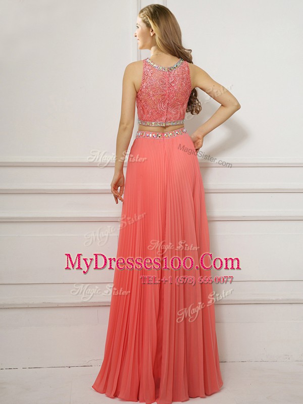 Watermelon Red Scoop Zipper Beading Prom Party Dress Sleeveless