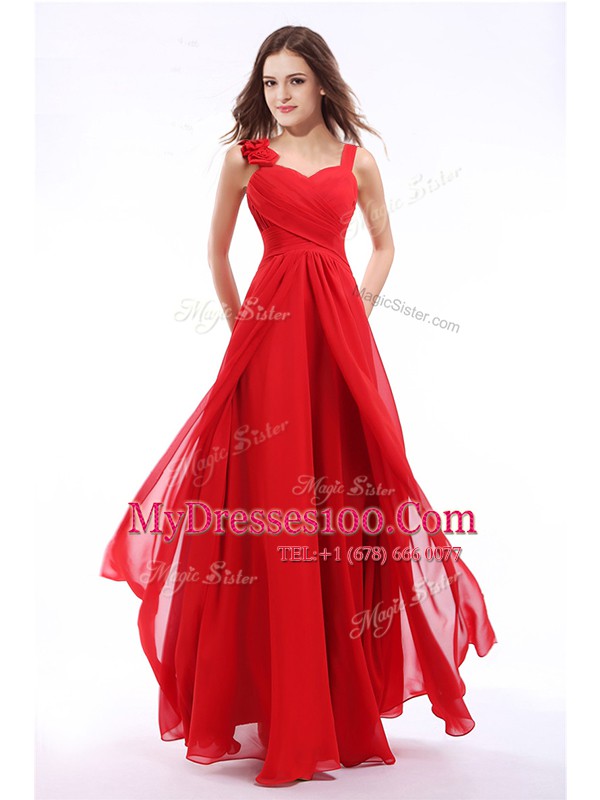 Floor Length Hot Pink Homecoming Dress Straps Sleeveless Zipper